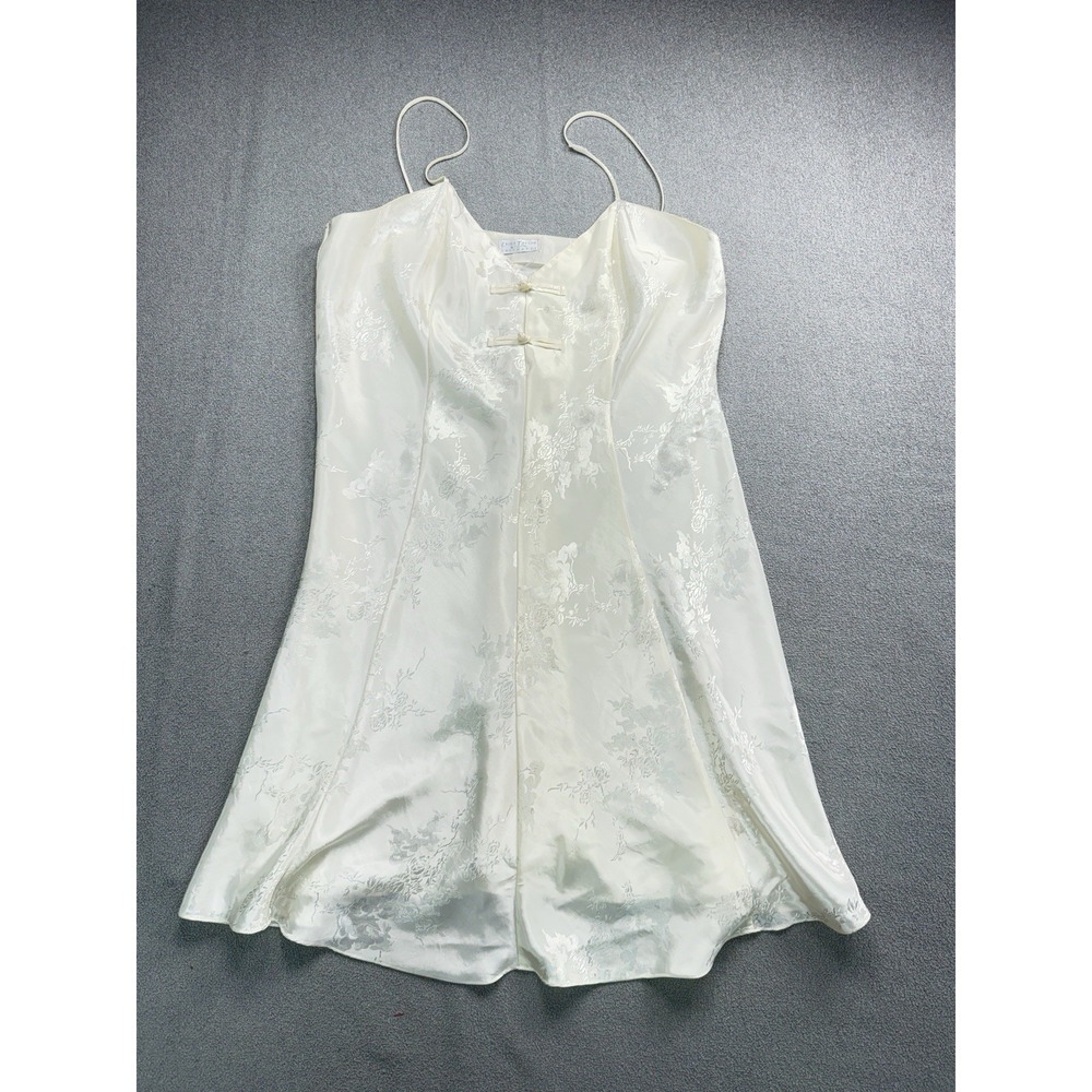 Vintage Erika Taylor Ivory Satin Chemise Nightgown L Floral Jacquard Lingerie